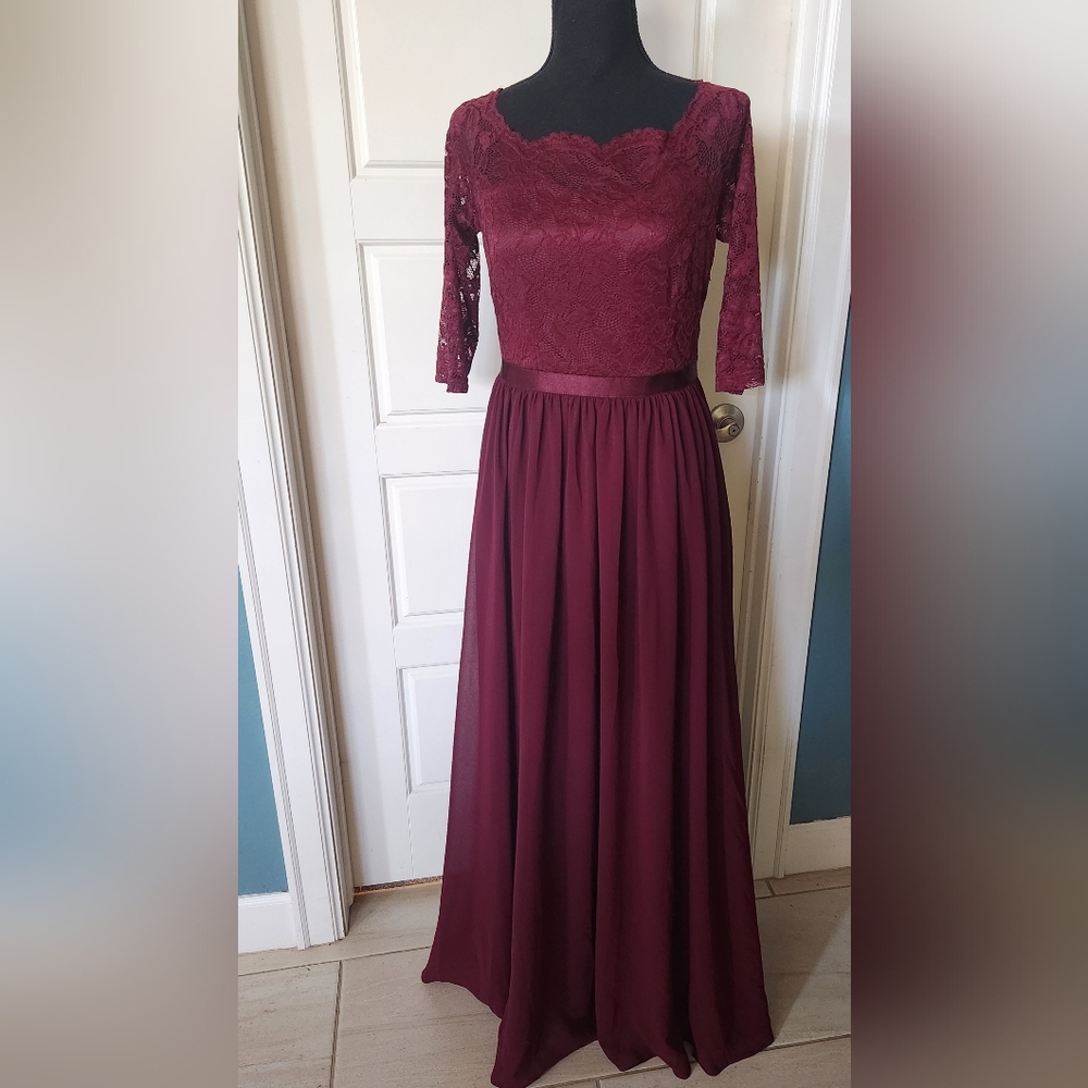 MUADRESS Lace Chiffon Bridesmaid Dress Off Shoulder Formal Evening Gowns